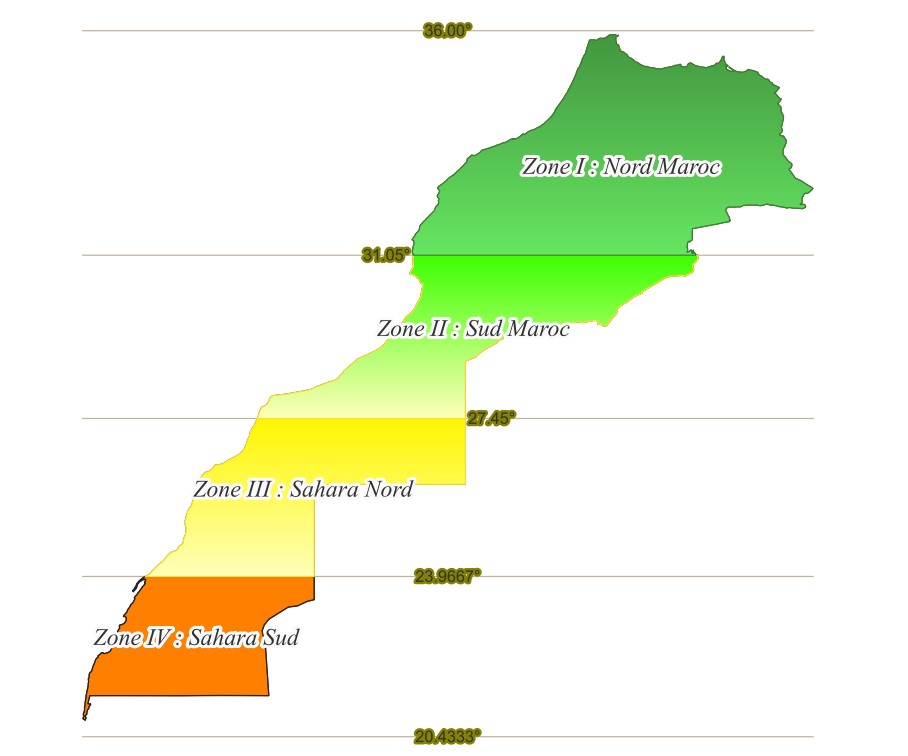Carte des projections Lambert du Maroc