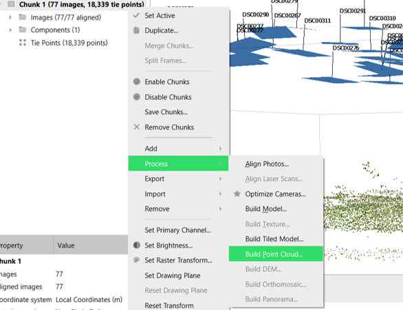Menu du nuage de points